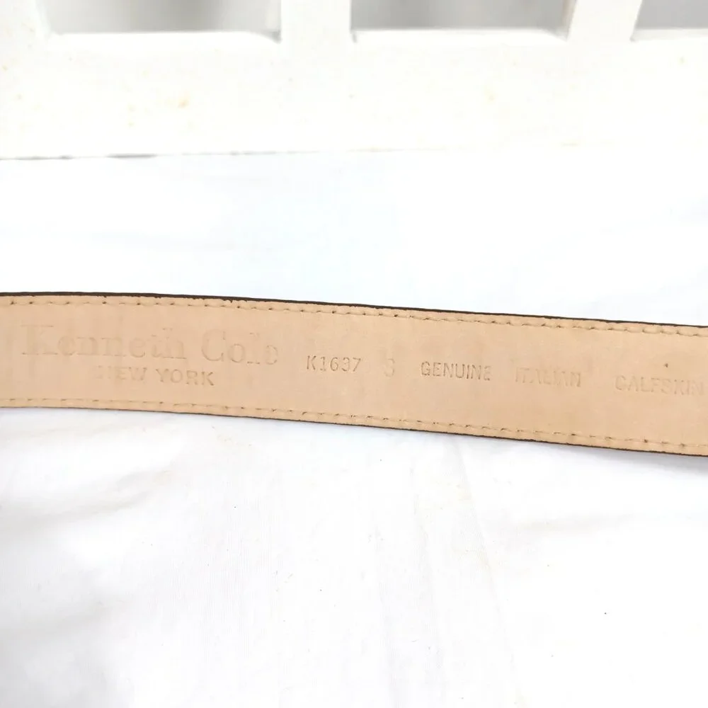 KENNETH COLE Belt Large Distressed Buckle Calfskin Leather S